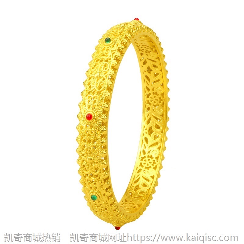 越南花丝镂空沙金手镯子女婚庆新娘礼物仿黄金饰品铜镀金手环批发