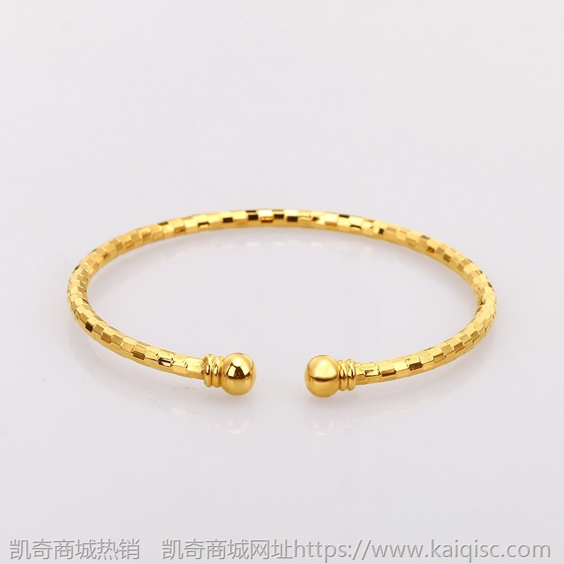 欧币金饰品女黄铜镀24K金手镯开口对珠光板手镯潮流仿金手环 混批