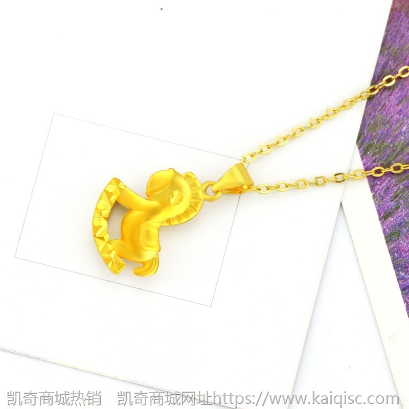 精品3D仿沙金Q版可爱旋转木马吊坠 铜镀黄金十二生肖马挂坠不含链