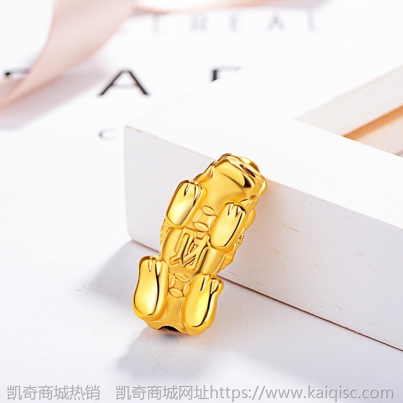 爆款横穿3D金弯身貔貅转运珠复古男女情侣手串手链铜镀金配件批发