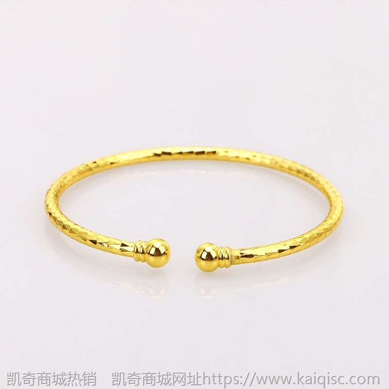 欧币金饰品女黄铜镀24K金手镯开口对珠光板手镯潮流仿金手环 混批