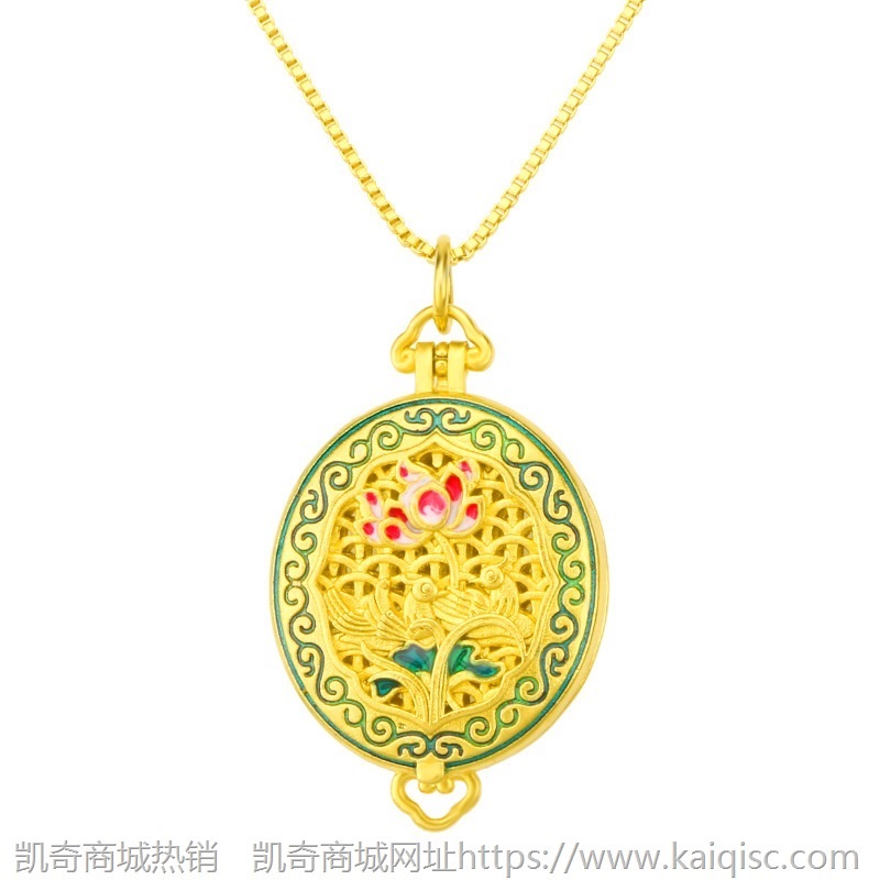 国潮 莲花香囊沙金吊坠3D硬金镂空圆盒子diy项链饰品直播货源批发
