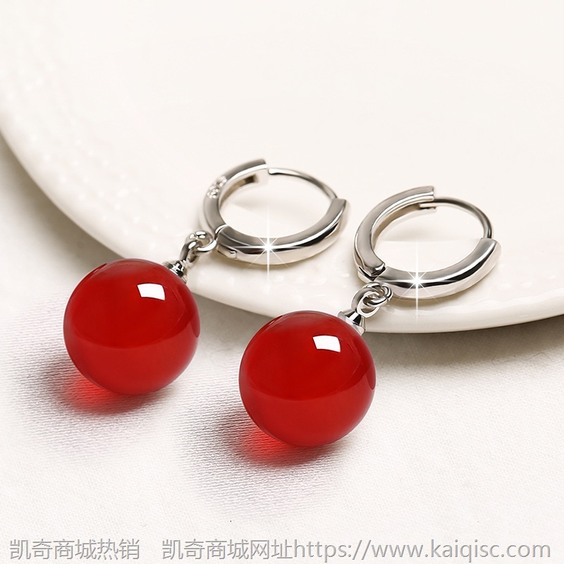 复古民族风925耳坠AAA天然绿玛瑙耳扣女显瘦韩版网红耳环饰品礼物