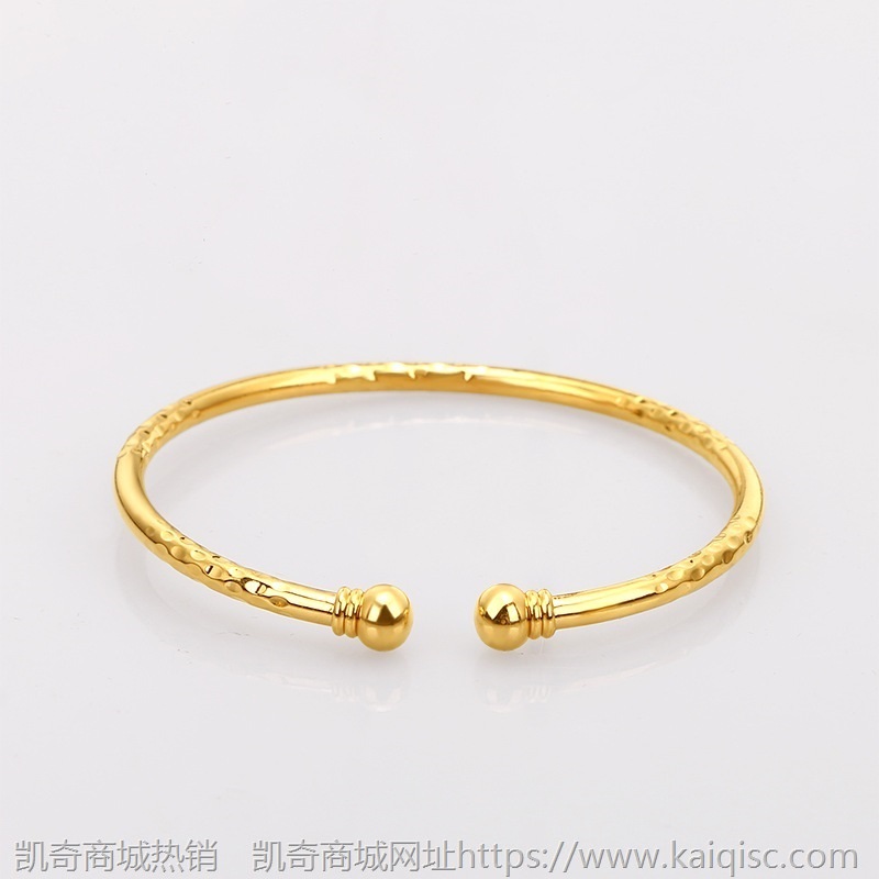 欧币金饰品女黄铜镀24K金手镯开口对珠光板手镯潮流仿金手环 混批