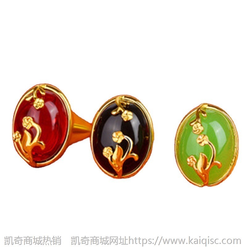 新款 复古花朵玛瑙戒指铜镀24K金首饰品开口仿金宝石指环厂家批发