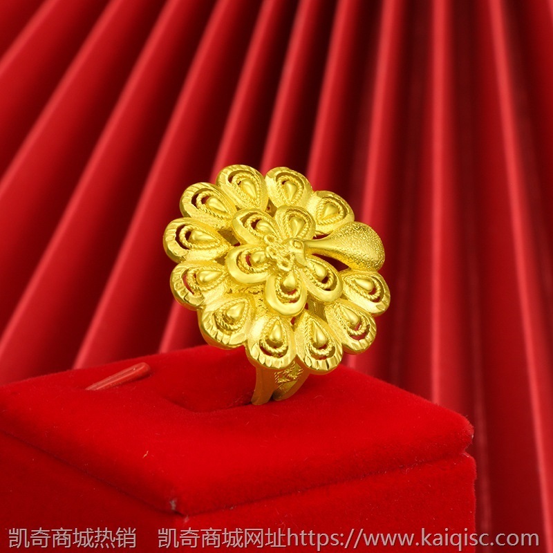 多款式越南沙金戒指活口花卉孔雀铜镀24K金diy食指戒情侣厂家直供