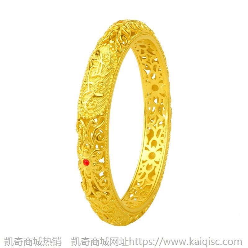 越南花丝镂空沙金手镯子女婚庆新娘礼物仿黄金饰品铜镀金手环批发