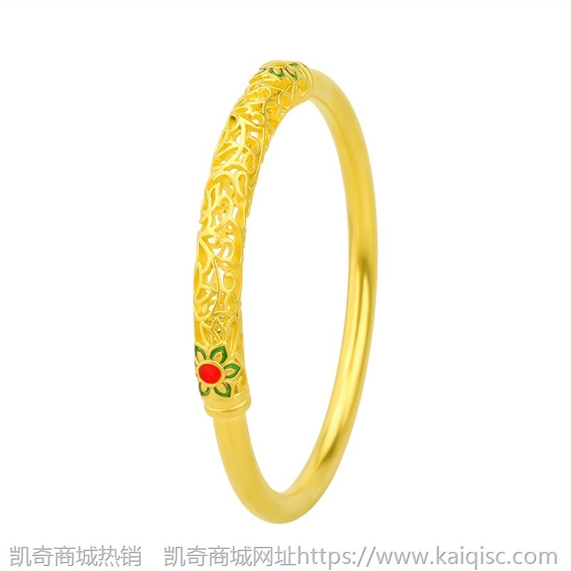 越南铜镀沙金手镯女镂空莲花精美工艺仿黄金镯子婚庆首饰货源批发