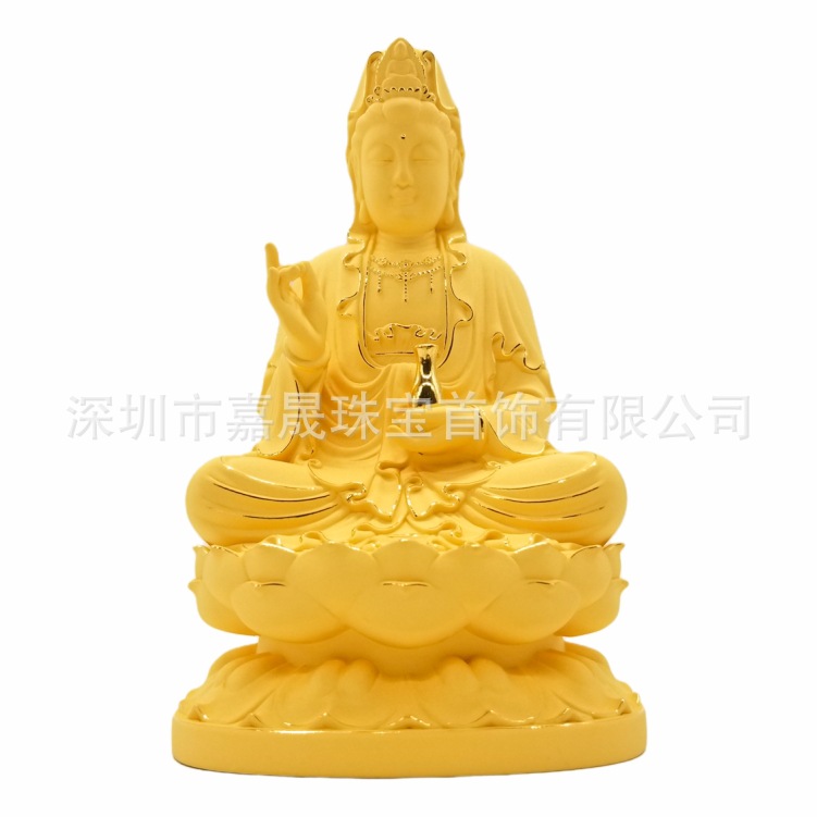 绒沙金观音菩萨佛像摆件黄金工艺品宝瓶观音居家供奉家用新屋乔迁