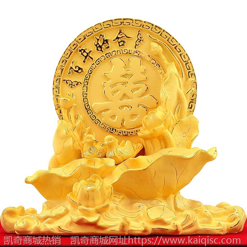 鸳鸯摆件 绒沙金婚庆摆台 百年好合新婚结婚送礼佳品婚房摆饰批发