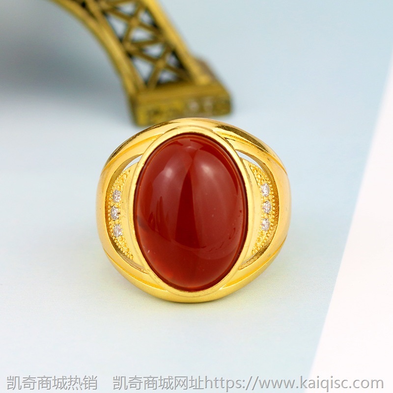 时尚铜镀金饰品男士开口镶嵌宝石戒指宽版霸气复古土豪金指环批发