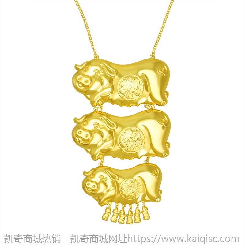 2021金店橱窗仿真金猪牌龙凤猪牌镀金婚庆结婚新娘项链首饰品批发