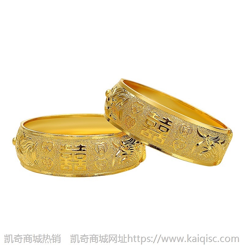 新款结婚龙凤手镯新娘沙金镯子黄铜镀金龙凤手镯婚庆宽版仿金饰品
