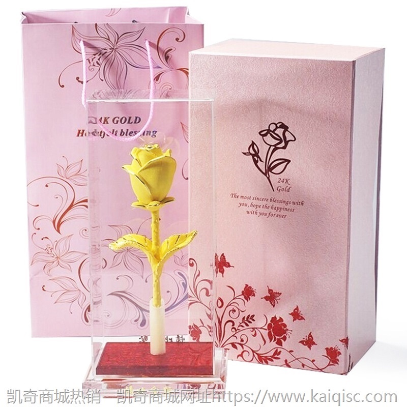 绒沙金玫瑰花 镀金箔玫瑰花 结婚周年庆情人节4S活动礼品七夕礼物