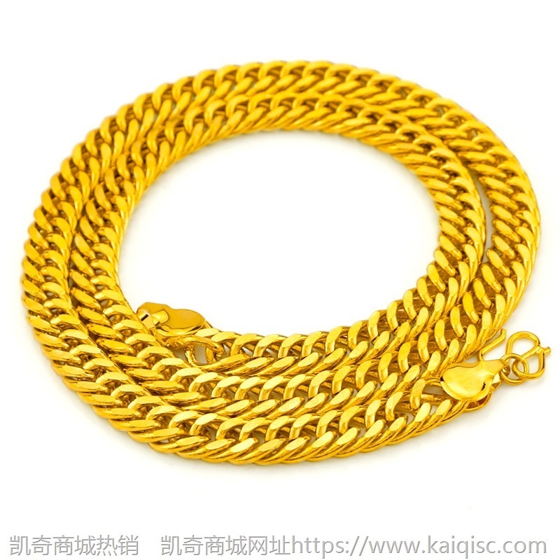 爆款仿金脖链土豪金老板马鞭链侧身扁项链男女士欧币镀真黄金饰品