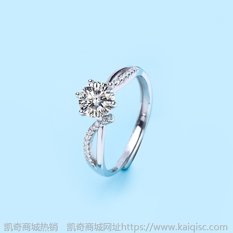 莫桑石戒指S925纯银经典六爪女款网红直播七夕情人节爆款供应链