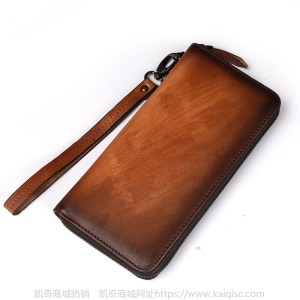 树膏皮商务复古男士钱包凯奇皮手工擦色多卡位手拿包休闲真皮钱包