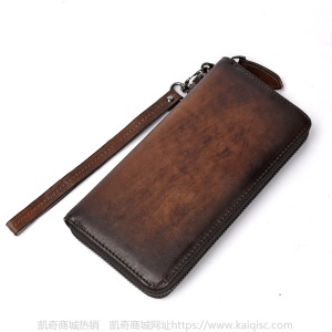 树膏皮商务复古男士钱包凯奇皮手工擦色多卡位手拿包休闲真皮钱包