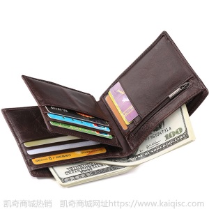 凯奇货源真皮钱包 男士牛皮钱包复古休闲短款油蜡皮钱夹多卡位