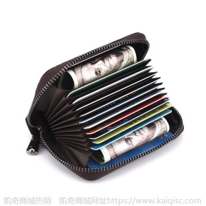 凯奇货源真皮卡包风琴卡片包 拉链卡包多卡位头层牛皮零钱包批发
