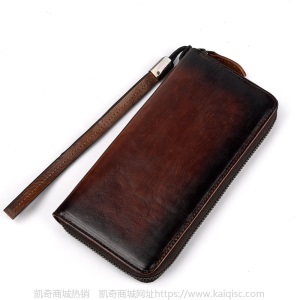 树膏皮复古手工擦色手包男士商务休闲拉链包头层牛皮凯奇手拿包