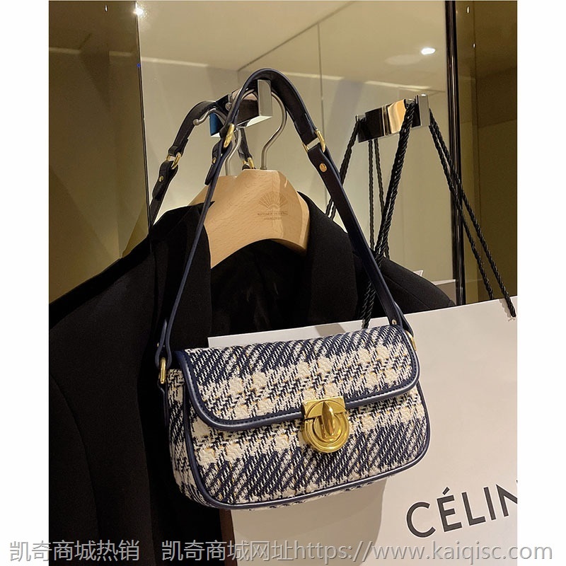 复古腋下包女包2021新款小众设计法棍包时尚格纹单肩斜挎包小方包