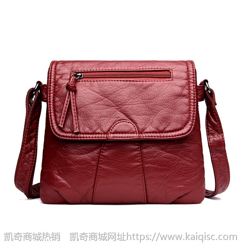 凯奇女包2021新款时尚单肩斜跨包中年水洗软皮小包中年女士双层包