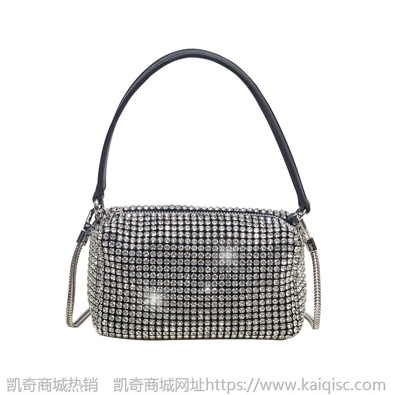 aw大王水钻包包女单肩斜挎包时尚潮流枕头满钻包小众款钻石腋下包