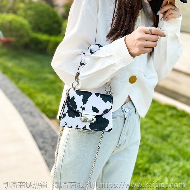 潮批发凯奇包包潮女新款奶牛纹单肩包女包pu时尚链条小方包斜挎包