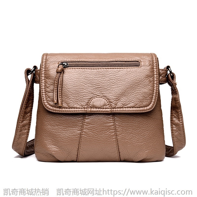 凯奇女包2021新款时尚单肩斜跨包中年水洗软皮小包中年女士双层包