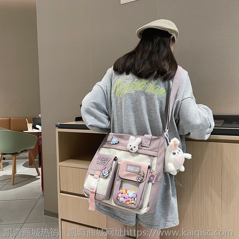 帆布包女日系大容量时尚少女斜挎包韩版透明撞色单肩包潮一件代发