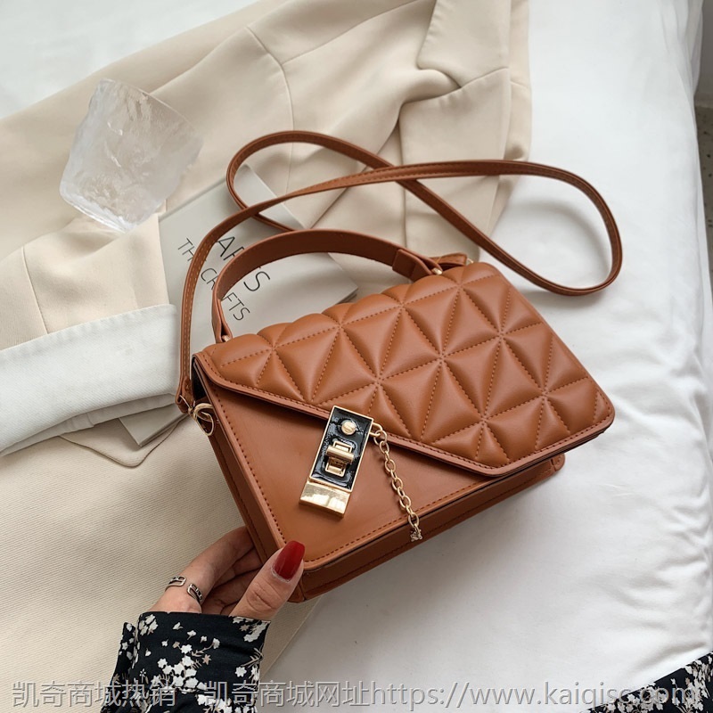 小包包女2021新款单肩斜挎包简约链条小包时尚休闲菱格绣线小方包