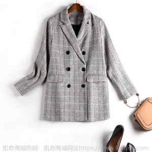 大码外套胖妹妹mm洋气春季新款女装格子西装宽松230斤显瘦8695