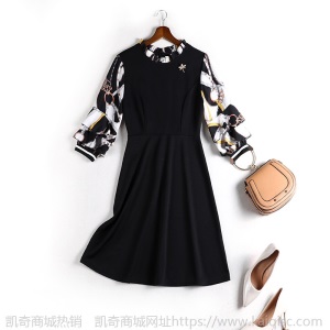 岚沐坊新款大码女装假两件显瘦宽松连衣裙胖妹妹mm洋气裙子10887