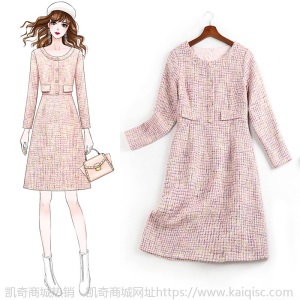 大码女装胖妹妹mm粗纺连衣裙洋气时髦2021春季新款显瘦裙子11275