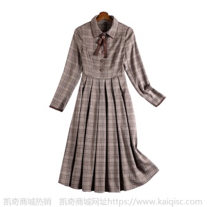 胖妹妹大码连衣裙收腰显瘦百褶裙子2021春装新复古典雅长裙10678