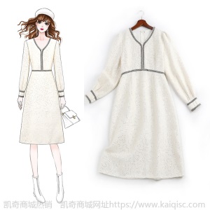 春装大码女装设计感v领连衣裙2021新款胖妹妹mm显瘦减龄裙子11295