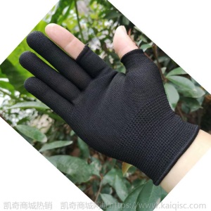 薄款尼龙手套露二指断二指断三指手套劳保防护采摘打包手工手套