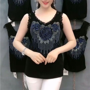 2020夏季网红新款高含棉吊带背心女镶钻蕾丝花边玫瑰花无袖上衣女
