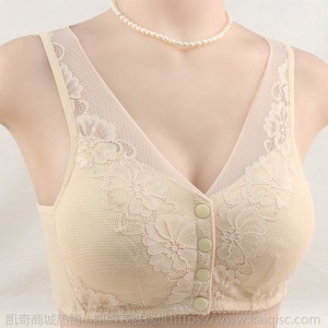 妈妈内衣中老年文胸前扣背心式无钢圈运动收副乳聚拢大码蕾丝胸罩