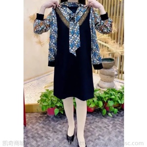 春夏季时尚薄款打底衫洋气宽松气质长袖连衣裙假两件大码上衣女潮