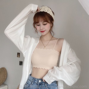 冰丝抹胸款荷叶边内衣女学生薄款无痕性感裹胸吊带打底背心无钢圈