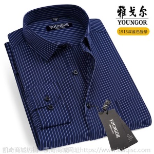 清仓正品雅戈尔长袖衬衫男士中年休闲职业正装免烫条纹纯色白衬衣
