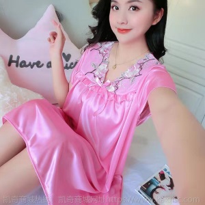 睡衣女夏大码冰丝睡裙女夏薄款210斤胖MM性感宽松短袖睡裙家居服