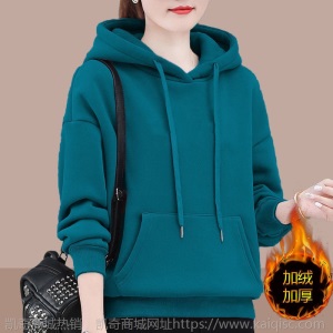 加绒加厚卫衣女冬季保暖衫连帽减龄印花妈妈装长袖宽松大码女装