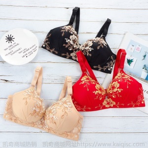 小胸聚拢文胸女士内衣女薄款无钢圈胸罩绣花收副乳调整透气美背