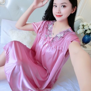 睡衣女夏大码冰丝睡裙女夏薄款210斤胖MM性感宽松短袖睡裙家居服