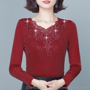 加绒/不加绒网纱V领打底衫女秋冬季新款加绒加厚保暖t恤蕾丝上衣