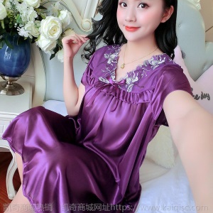 睡衣女夏大码冰丝睡裙女夏薄款210斤胖MM性感宽松短袖睡裙家居服