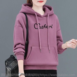 加绒加厚卫衣女冬季保暖衫连帽减龄印花妈妈装长袖宽松大码女装